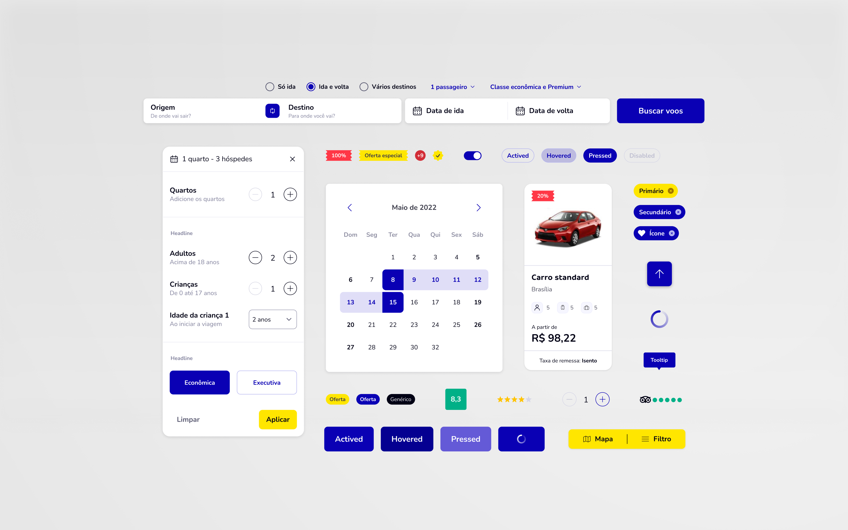 Graphic depicting UI-styled buttons with different categories of interior design items on top of an image of a modern interior living room.